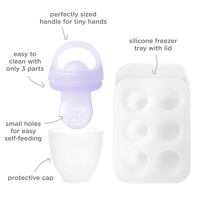 Olababy Silicone Food Feeder & Popsicle Set for Solid Food Introduction | Cooling Relief BPA Free Freezer Tray Combo for Fruit, Frozen Breastmilk, Puree, Smoothies for Infants, Babies