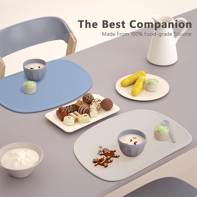 Cuddle Campus Set of 3 Silicone Placemats with Raised Edges for Kids,Toddlers,Babies, Non-Slip Dinning Table Mat, Baby Eating Mat, Food Mat Set-3