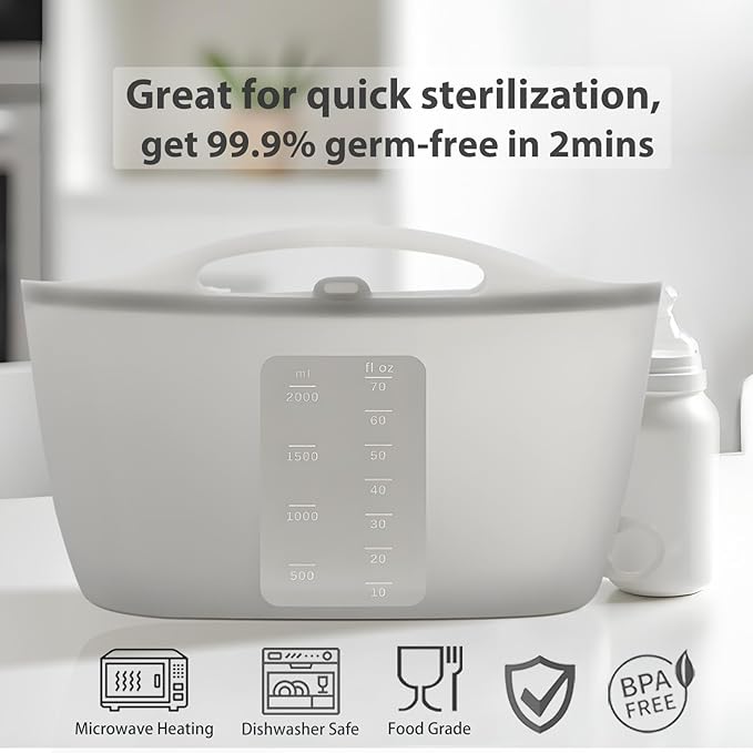 Spidfee Silicone Microwave Steam Sterilizer Bag for Baby Reusable Quick Sterilizing Bag for Bottles Breast Pump Parts Toddler Accessories Great for Travel - 2000ml White