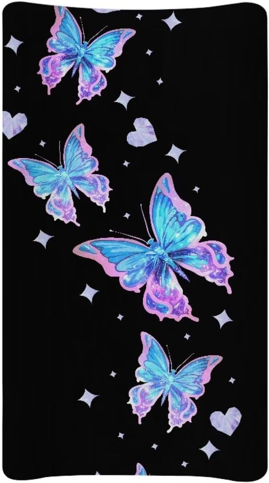 Butterflies Changing Pad Cover Waterproof Stretchy Sheet Crib Mat Lightweight Universal Tray Table Mat Dust Cover Soft Diaper Changing Mat Cover for Baby