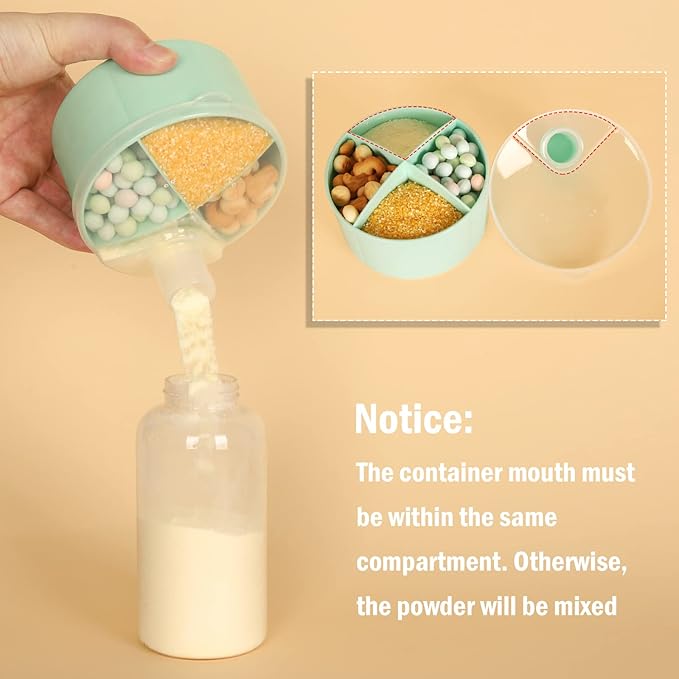 Accmor Formula Dispenser On The Go, Non-Spill Rotating Four-Compartment Formula Container to Go, Milk Powder Snack Storage Container for Infant Toddler Travel Outdoor, Green, 2 Pack