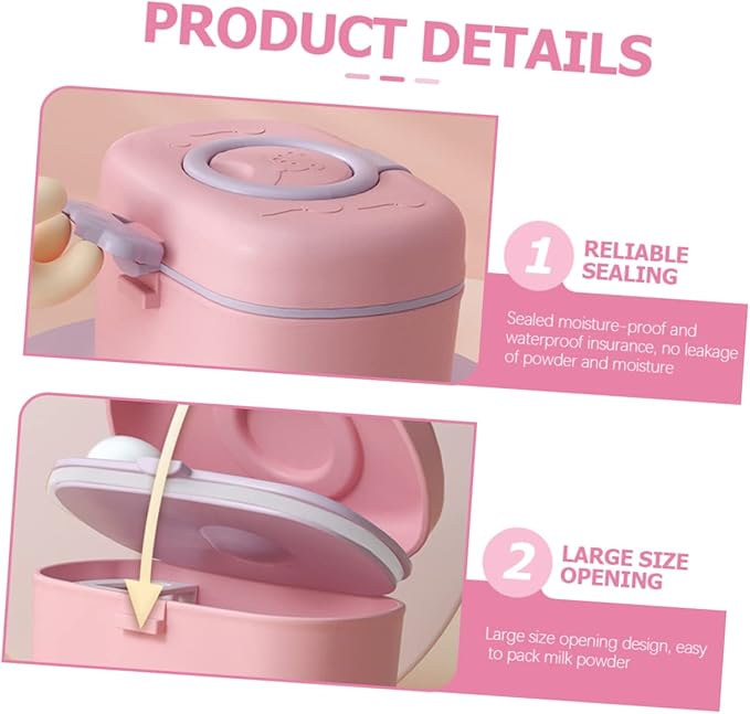 Kisangel 1 Set Baby Formula Dispenser Plastic Formula Container Non-Spill Bowls Powder Travel Handle Lids Dispenser for Food and Storage Fruits,Pink