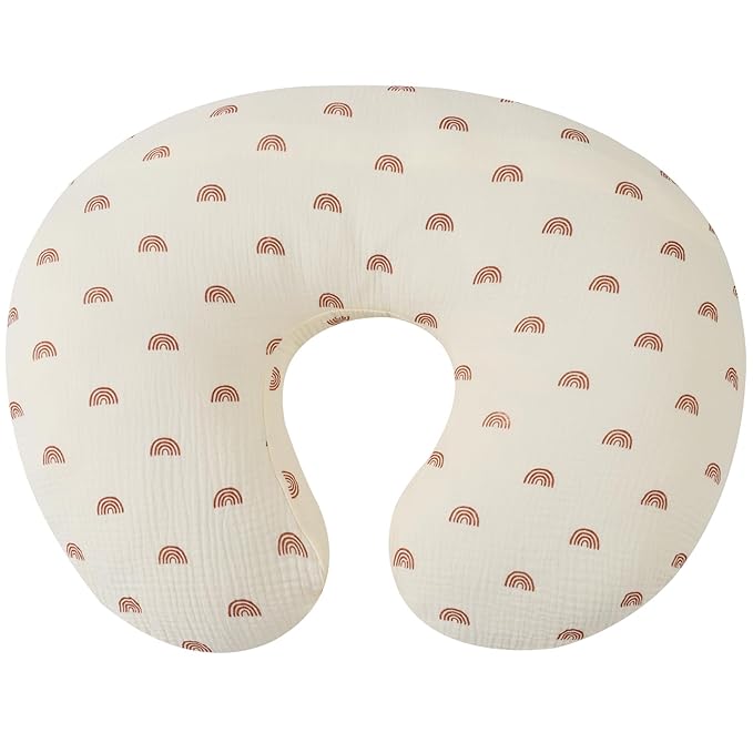 Onacosht Muslin Nursing Pillow Cover Soft 100% Cotton Feeding Pillow Slipcover Fits Standard Infant Nursing Pillow for Boy and Girl, Rainbow Printing