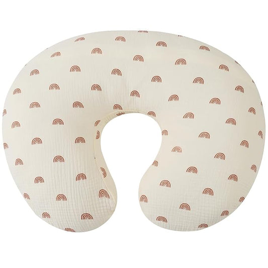 Onacosht Muslin Nursing Pillow Cover Soft 100% Cotton Feeding Pillow Slipcover Fits Standard Infant Nursing Pillow for Boy and Girl, Rainbow Printing