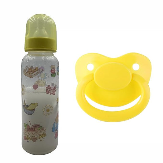 Adult Sized Pacifier and Bottle Set，Print May Vary,250ml (Yellow)