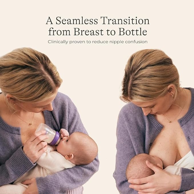 Lansinoh Anti-Colic Baby Bottles for Breastfeeding Babies,8 Ounces,Includes Medium Flow Nipples,Size M,(Pack of 12)