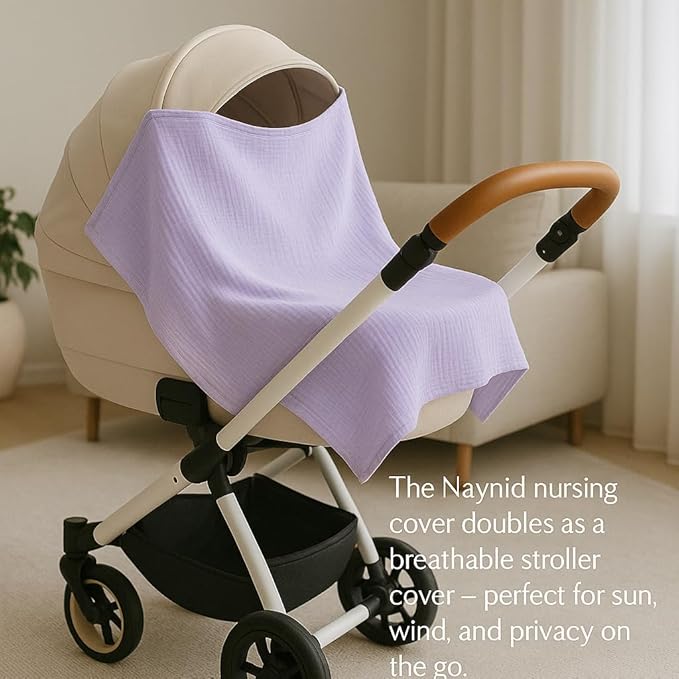 Nursing Cover – 100% Cotton Muslin, Snap Buttons, Rigid Neckline, Lightweight, Breathable, with Carry Pouch