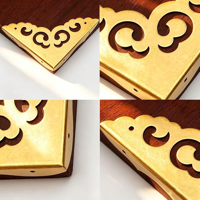4pcs Metal Corner Protectors Solid Brass with Victorian-Inspired scrollwork Pattern Brackets Vintage Furniture Corner Protector Edge Guard for Table Desk Cabinet with Screws (Bronze)