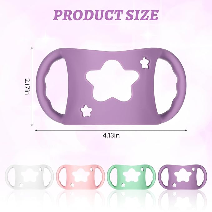 4 Pack Baby Bottle Holder for Dr Brown Wide-Neck Bottle with Easy Grip Handles Soft Silicone Star-Shaped Bottle Holder for Baby Self Feeding - BPA-Free (White Pink Purple Green)