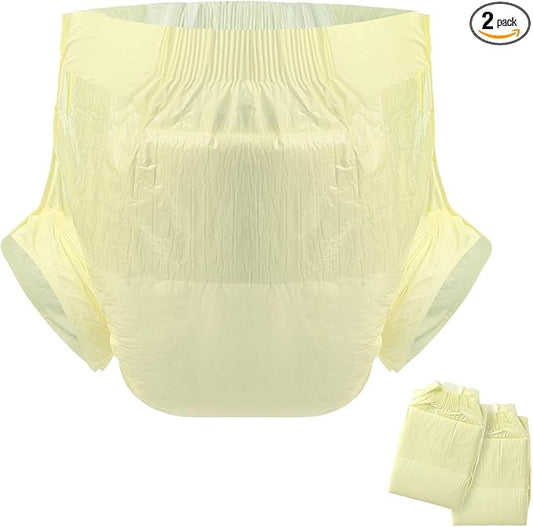 CutiePlusU Adult Diapers Heavy Absorption Dry Surface Disposable All Night-Yellow 2 Pieces (Medium 28"-38")