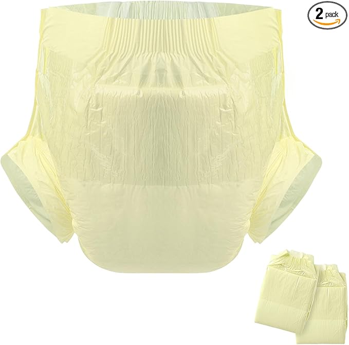 CutiePlusU Adult Diapers Heavy Absorption Dry Surface Disposable All Night-Yellow 2 Pieces (Large 37"-47")