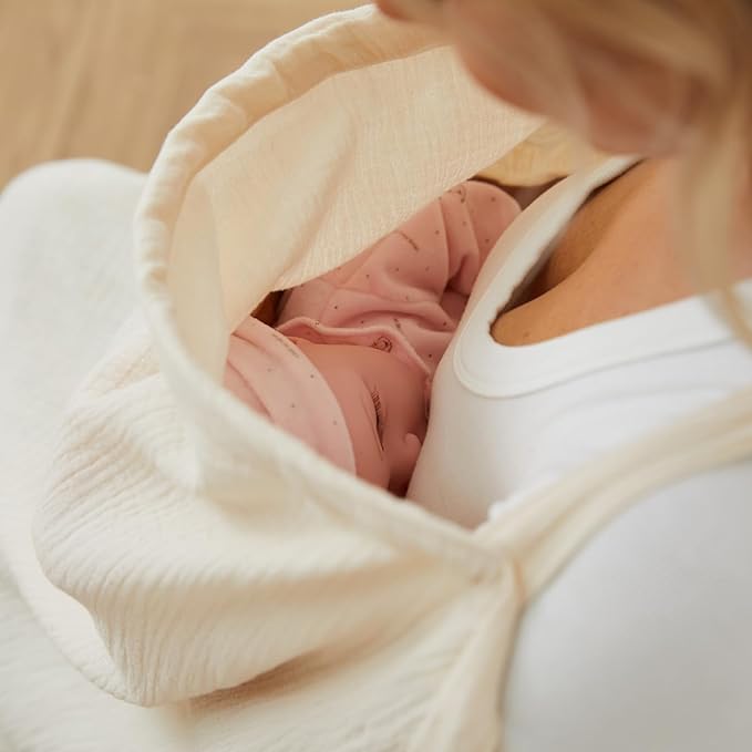 Muslin Nursing Cover for Baby Breastfeeding, Breathable Privacy Nursing Covers for Mom 100% Cotton Breastfeeding Cover with Rigid Hoop for Mother Nursing Apron (Beige)