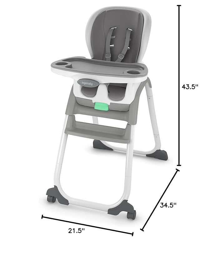 Ingenuity Full Course SmartClean 6-in-1 High Chair – SmartClean EVA Foam, 5 Point Safety Harness, 2 Dishwasher Safe Trays – Slate
