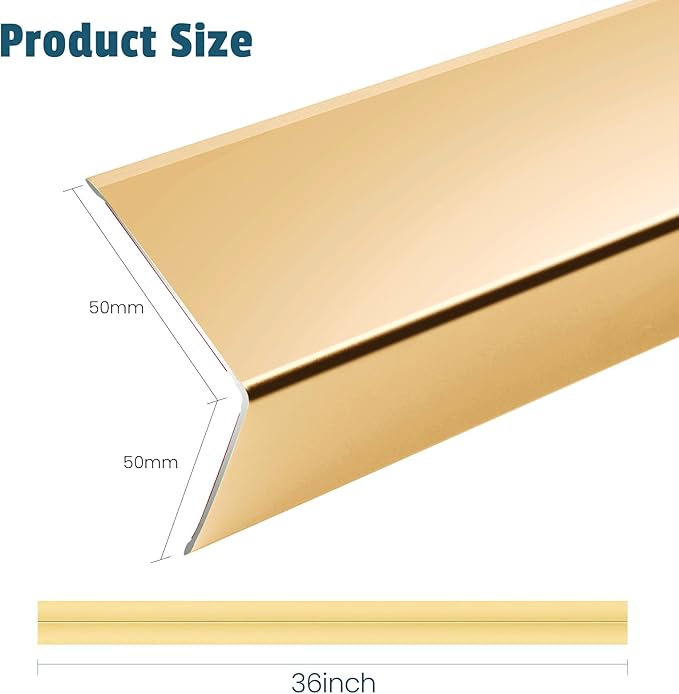 8Pcs 36" Metal Corner Protector, L-Molding Corner Guards for Walls, Cabinets, Baseboards, Furniture Decorative Trim, Size 36" x 2" (Gold,Pack of 8)