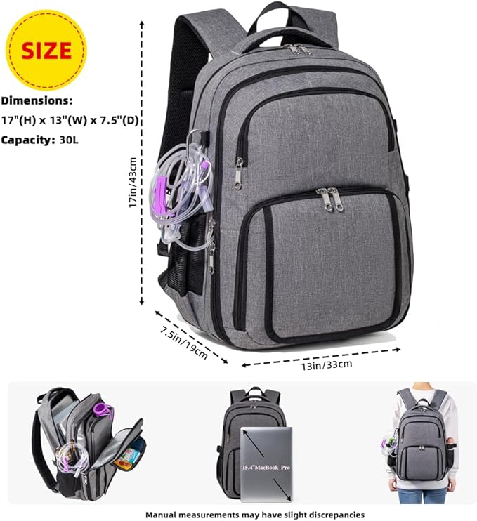 Feeding Tube Backpack for G J GJ Tube G tube Accessories Supplies Backpack for Enteral Feeding Pump Bags Fits 500ml to 1200ml for Adults (Grey2)