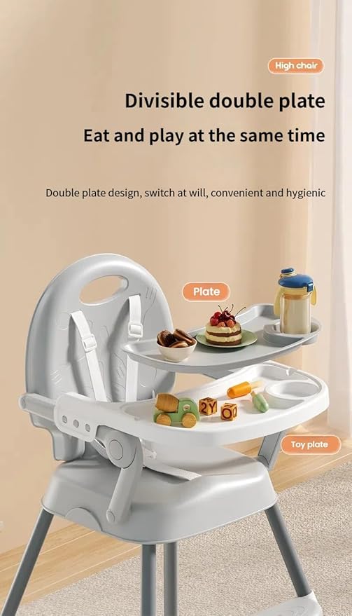 PU Leather Baby High Chair, High Chairs for Babies and Toddlers with Detachable Tray, Small Size Baby Eating Chair (X8123 Grey)