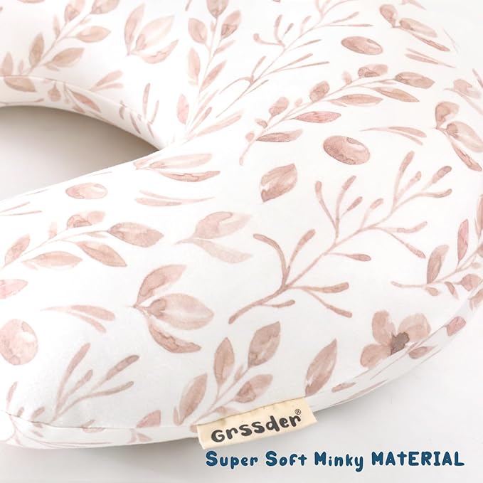 GRSSDER Nursing Pillow Cover, Stretchy Soft Minky Breastfeeding Pillow Slipcover, Fit Most Nursing Support Pillows for Breastfeeding, Comfortable Safe Pillow Cover, Watercolor Pink Flora