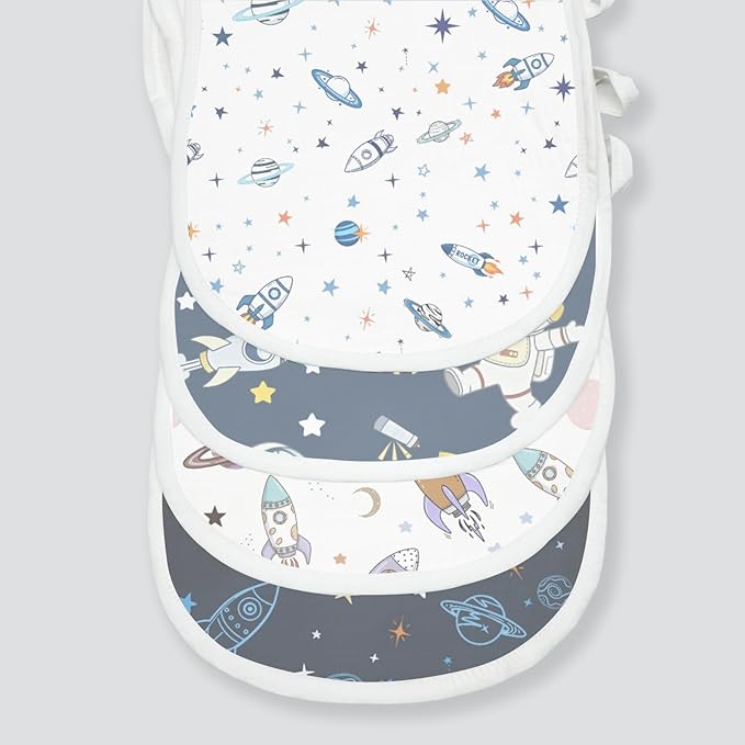 6 Pack Baby Burp Cloths for Boys Girls, Soft Cotton, Space Rocket Theme Design, Super Absorbent Baby Burping Cloths for Newborns, Machine Washable and Reusable Baby Spit-Up Cloths