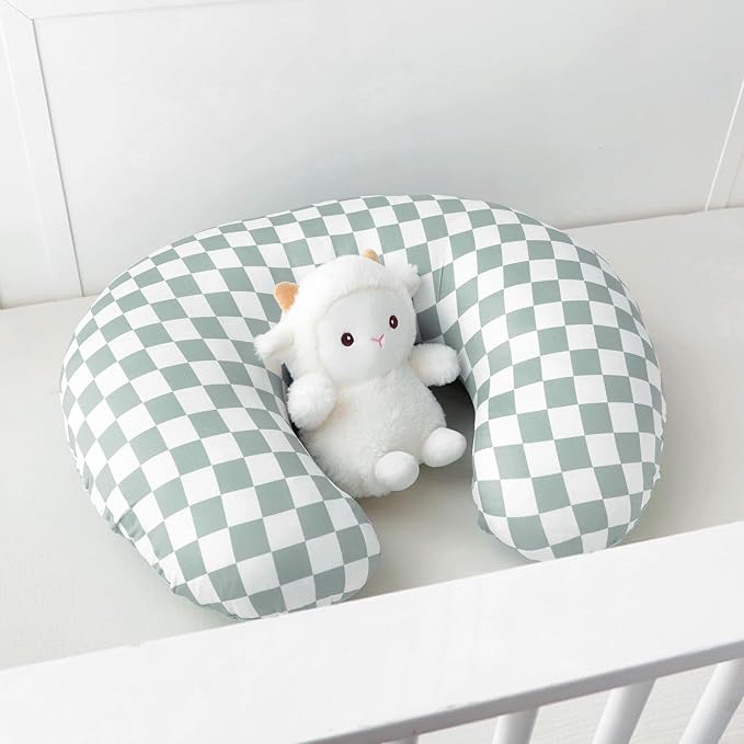 DILIMI Nursing Pillow Cover, Soft Stretchy Nursing Cover for Breastfeeding Pillow, 1 Pack Reversible Removable Slipover for Baby Boy and Girls, Green Checkered
