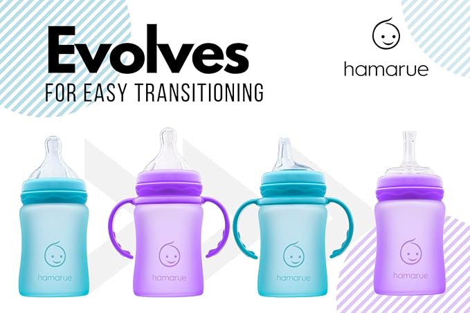 3-in-1 Glass Sippy Cups for Toddlers | Silicone Coated Glass Baby Bottles | Non-Toxic Transition Cup for Baby with Removeable Handles | Baby Straw Cup NB+,3M,6M,12M (Purple, 5 oz)