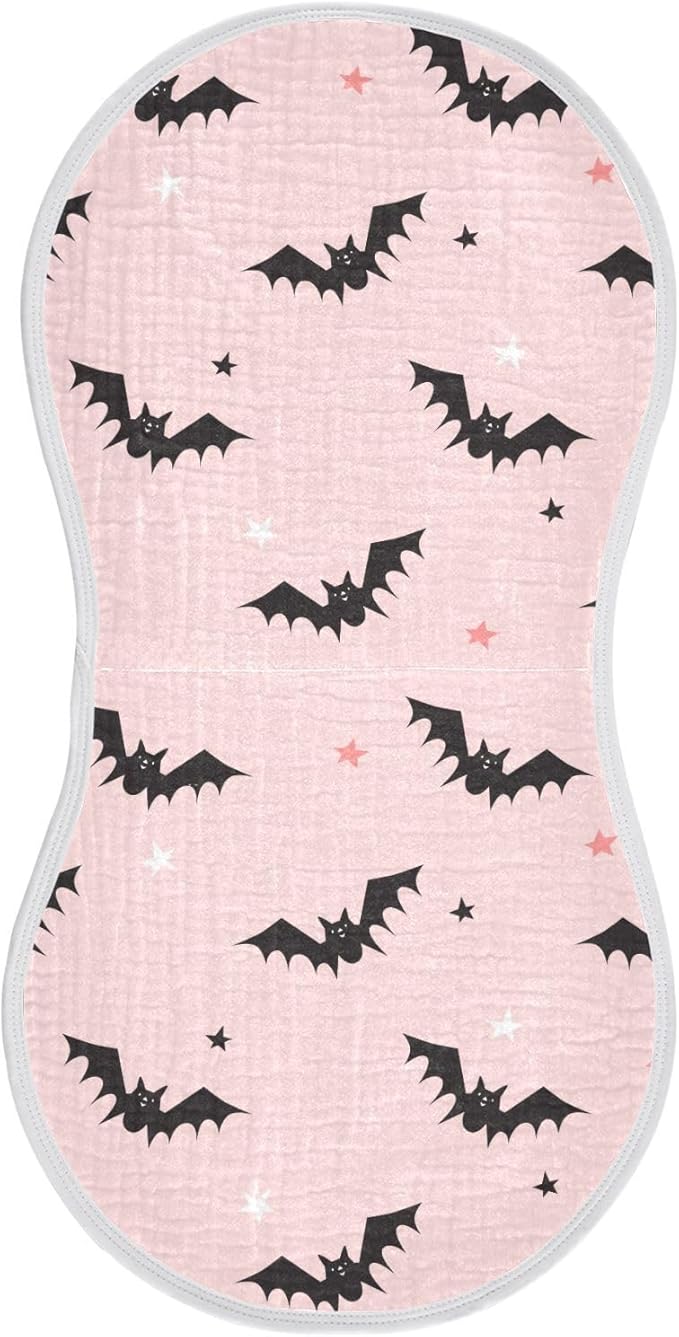 Muslin Burp Cloths for Baby Boys and Girls - 1-Pack Ultra Absorbent Halloween Bats Muslin Washcloths, Newborn Towel, Milk Spit Up Rags, Burp Cloth Bib for Unisex, 22 x 11 Inch