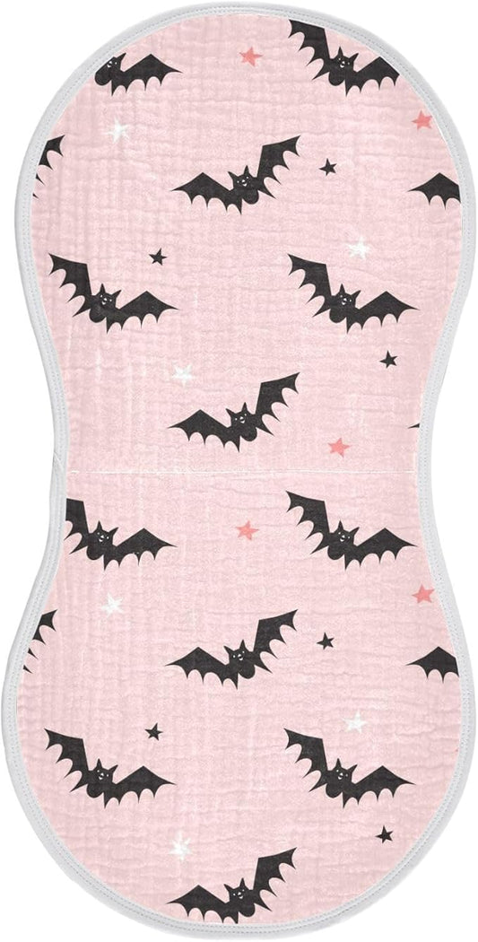 Muslin Burp Cloths for Baby Boys and Girls - 1-Pack Ultra Absorbent Halloween Bats Muslin Washcloths, Newborn Towel, Milk Spit Up Rags, Burp Cloth Bib for Unisex, 22 x 11 Inch