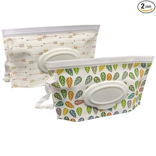 Portable Pouch Bags Set, 2 Pack Wet Wipe Holder Container, Reusable and Refillable Personal Travel Wet Wipes Dispenser Cases