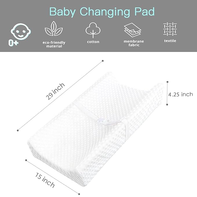 YENING Small Changing Pad Mini 29 x 15 with Washable Cover Waterproof Baby Diaper Changing Pad for Dresser Table Pad White