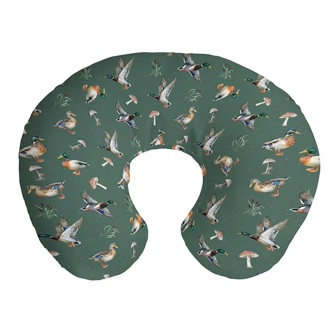Watercolor Mallard Duck Reeds Mushroom Nursing Pillow Covers Boy Hunting Ducks Stretchy Nursing Covers for Breastfeeding Hunting Season Soft Comfortable Pillows Slipcover for Boys Girls