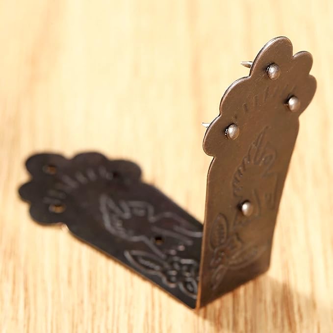 dophee 4Pcs Antique L Shaped Corner Guards, Embossing Decorative Edge Corner Bracket Protectors Cover with Mounting Screws for Chest Case Wooden Box - 2.17"x2.17"x0.98"