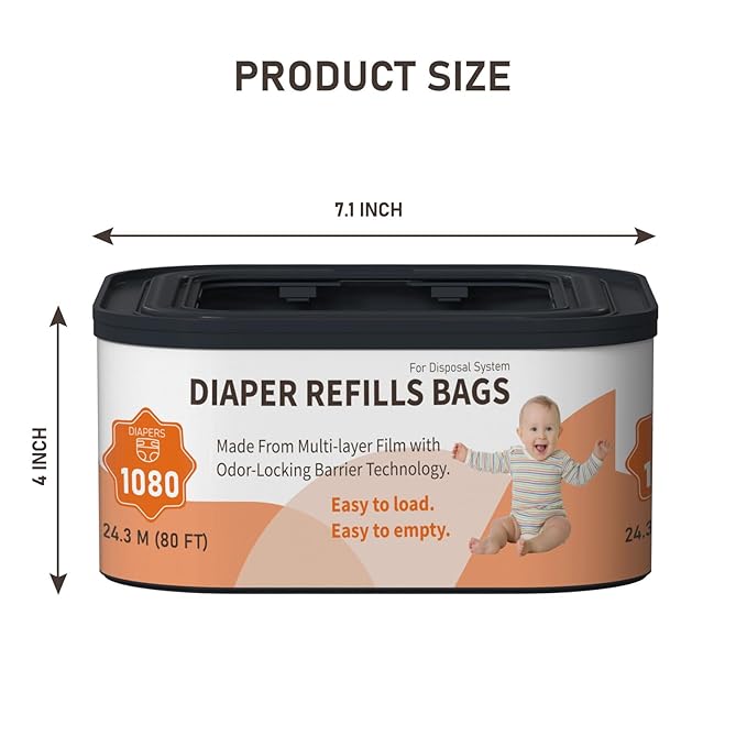 Jumbo+ Square Refills Disposal Bags Refill Compatible with Diaper Genie Compact, Classic and Select Pails, Hold Up to 1080 Newborn-Sized Diapers Per Refill, 3 Pack