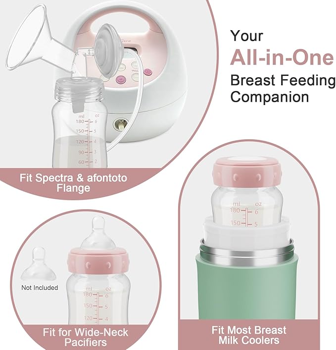Breastmilk Storage Bottle Compatible with Momcozy Breastmilk Cooler 22oz, Breast Milk Containers for Fridge, Wide-Neck Baby Bottles for Pumping Fit Spectra S1/S2/SG/9Plus /Motif Luna Pumps, 6oz, Pink