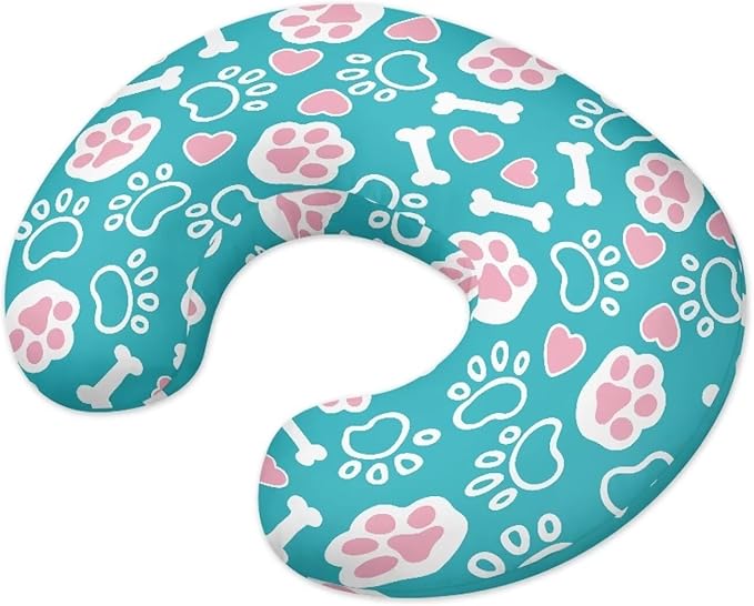 Dog Paw Bone Nursing Pillow Covers with Love Heart Printed for Newborn Breastfeeding Pillow Slipcover for Nursing Pillow U-Shaped Soft and Skin-Friendly Hidden Zipper Design