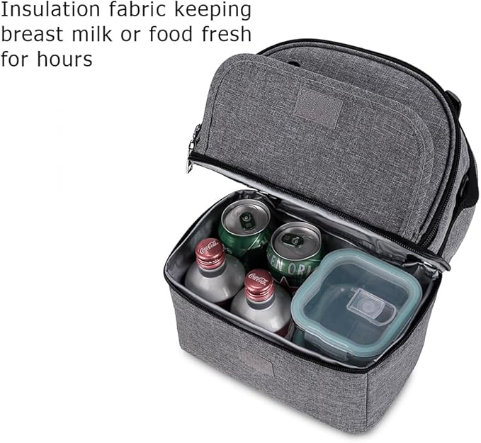 Breast Pump Bag - Small Size Cooler and Moistureproof Backpack Double Layer for Mother Baby Bottle Breast Milk Pump Outdoor Working Backpack Lunch Bag (Grey)