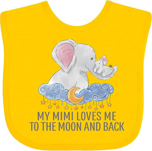 inktastic My Mimi Loves Me To the Moon and Back Elephants in Clouds Baby Bib