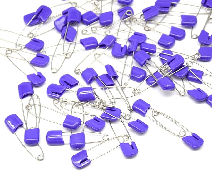 50 PCS Safety Pin 54mm/2.2in Baby Diaper Pins for Cloth Plastic Head Baby Pins for Diapers Stainless Steel Cloth Pins with Locking Closures Nappy Pin for Crafts（DT/Purple）