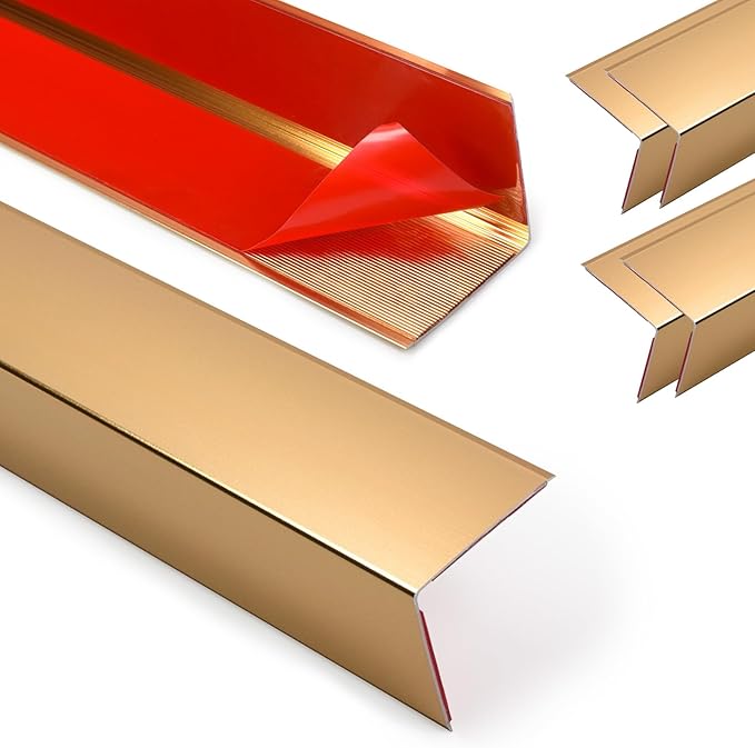 4Pack Aluminum Metal Corner Protector, 45″x 2″ Peel and Stick L Molding Corner Guards with 90° Angle, for Wall Door Frame Cabinet Furniture Baseboard Protection and Decoration (Gold)