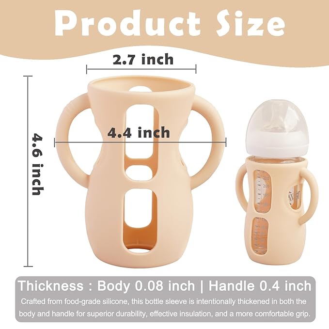 3 Pack Silicone Sleeves for Avent Natural Glass Baby Bottles, Anti Breakage Baby Bottle Holder, Compatible with Philips Avent Glass Natural Baby Bottle (Cute Pink+Light Purple+Beige, 8 OZ)