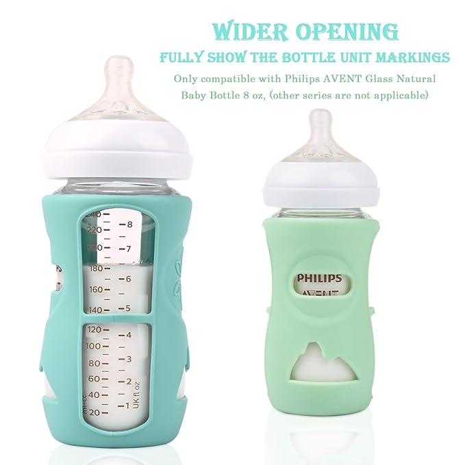 3 Pack Silicone Sleeves for Avent Natural Glass Baby Bottles, Anti Breakage Baby Bottle Holder, Compatible Philips Avent Glass Natural Baby Bottle 8 oz, BPA Free