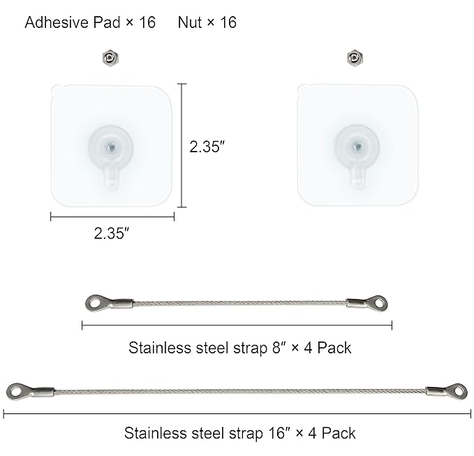 8 Pack, 4 pcs 8''+4 pcs 16'' Furniture Anchors Kit for Baby Proofing, Adhesive TV Safety Straps Use to Prevent Falling and Anti Tip, No Drill Dresser Or Cabinet to Wall Anchors