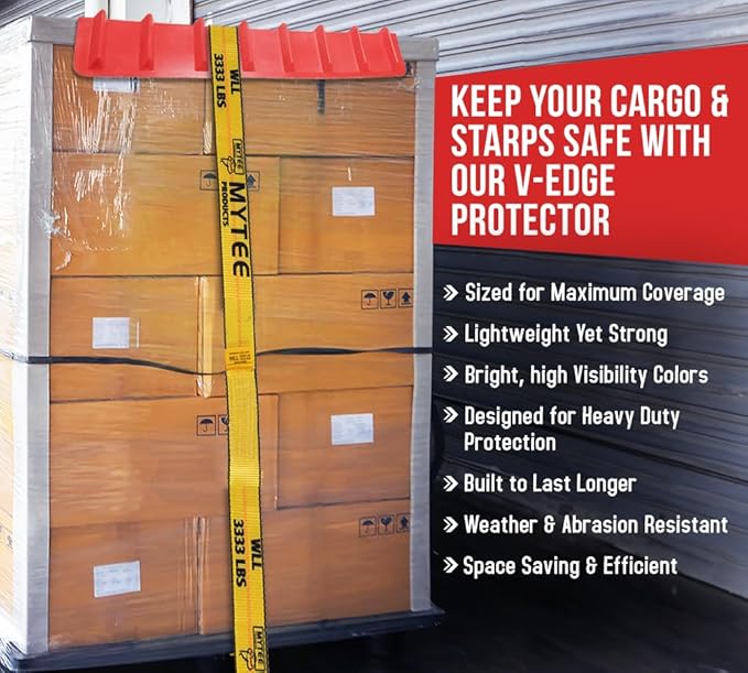 Mytee Products (10 Pack) 8"x8"x48" Red Flatbed Corner Protector - V Shaped Edge Guard for Tie-Down Winch & Ratchet Straps - Plastic Corner Protector for Flatbed Trailer Cargo Load
