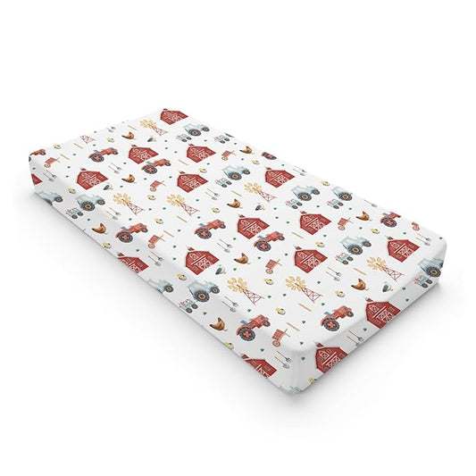Watercolor Farm Animals Changing Pad Cover Retro Barn Chicken Pig Hen Duck Windmill Tractor Diaper Change Table Cover Sheets for Boys Girls Soft Stretchy Fitted Changing Mat Sheets 32''x16''