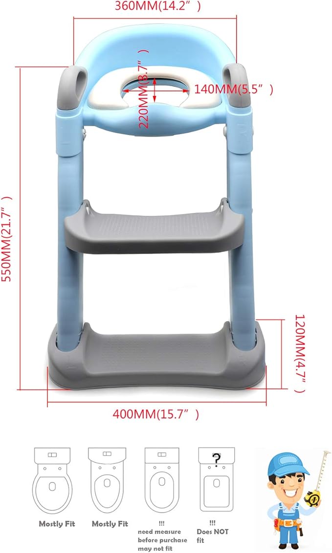 Classic Potty Training Toilet Ladder Seat With Upgraded Cushion Step Stool Ladder Toilet Trainer for Baby Toddler Kids Children In Blue [P/N: ET-BABY002-BLUE STEP-C]