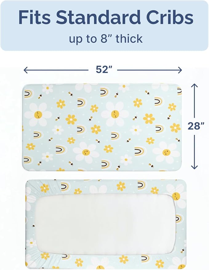 Baby Crib Sheets for Boys & Girls - Pack of 2 Fitted Microfiber Crib Sheets for Standard Crib & Toddler Mattress - Breathable & Wrinkle Free - Machine Washable, Oeko Tex - 52x28x8in - Rainbow Bloom