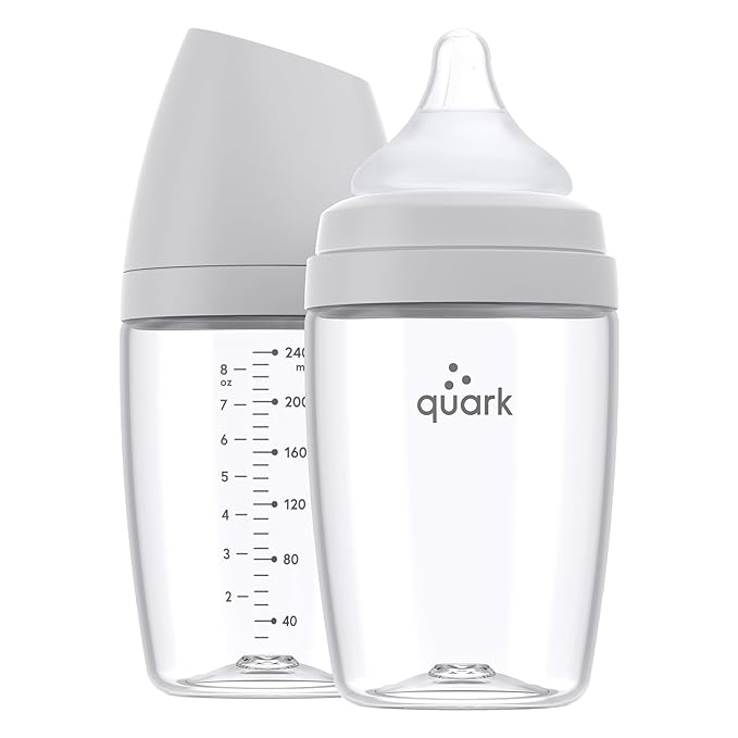 BuubiBottle Max Slow Flow Bottle for Newborn Babies by Quark - with Anti-Colic Nipple to Simulate Breastfeeding - BPA-Free, PVC-Free, Toxin-Free - 8 Oz Bottle with Lid, 1 Pack - Grey