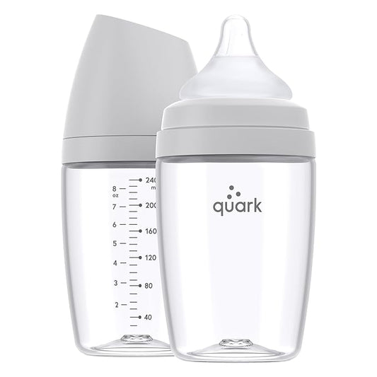 BuubiBottle Max Slow Flow Bottle for Newborn Babies by Quark - with Anti-Colic Nipple to Simulate Breastfeeding - BPA-Free, PVC-Free, Toxin-Free - 8 Oz Bottle with Lid, 1 Pack - Grey