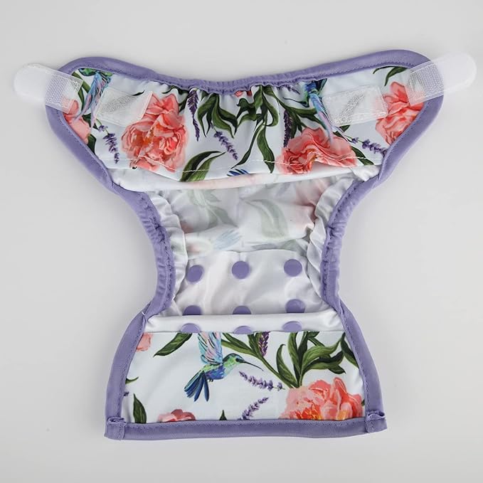 Newborn Baby Cloth Diaper Cover Nappy Hook and Loop (Hummingbirds Flowers)