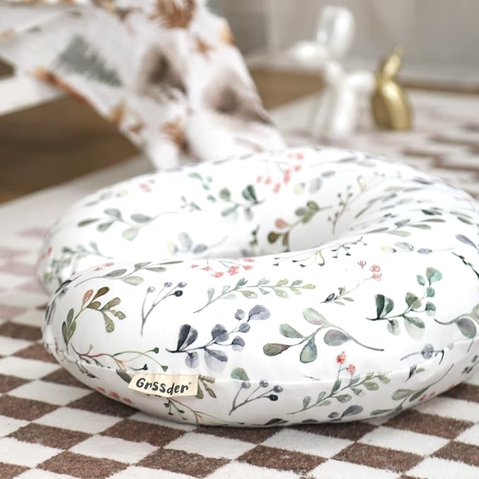 GRSSDER Nursing Pillow Cover Stretchy Minky Removable Nursing Covers for Breastfeeding Pillows, Ultra Soft Comfortable Slipcover for Girls, Stylish Flora Pattern