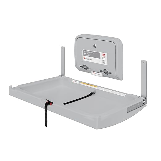 Foundations Elements Horizontal Wall Mounted Baby Diaper Changing Station & Liner Dispenser, Oversized Changing Surface, One Person Installation, Gray (300-EHLD-01)