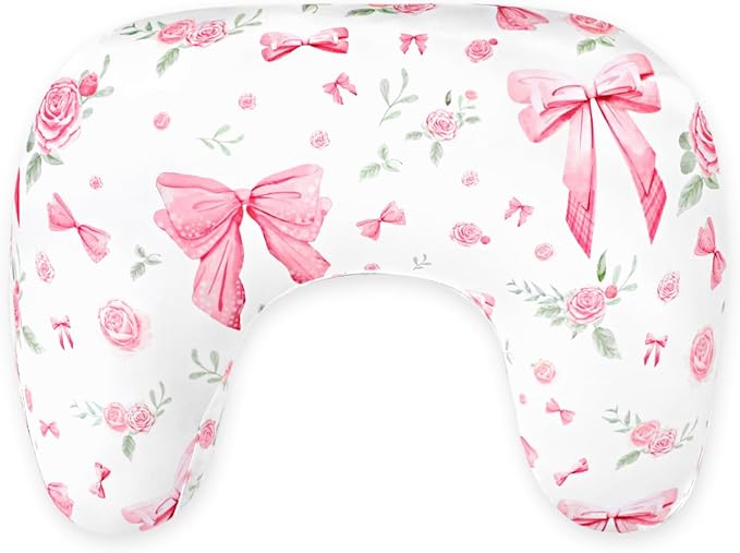 New Nursing Pillow Cover Girls, Soft Breastfeeding Pillow Covers for Baby Newborn Infant, fits New Nursing Pillow, Easy Removal and Machine Washable Slipcover, Pillowcase Only (Pink Rose)